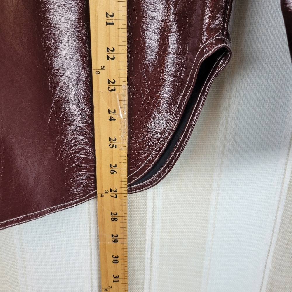 MNG Mango Faux Leather Shacket Button Down Shirt Maroon Size 6 - Picture 6 of 12